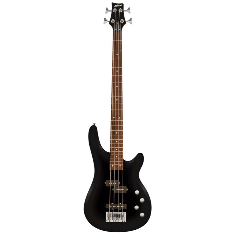 Ashton AB4BK Bass Guitar Black with Carry Bag, Strap, and Lead
