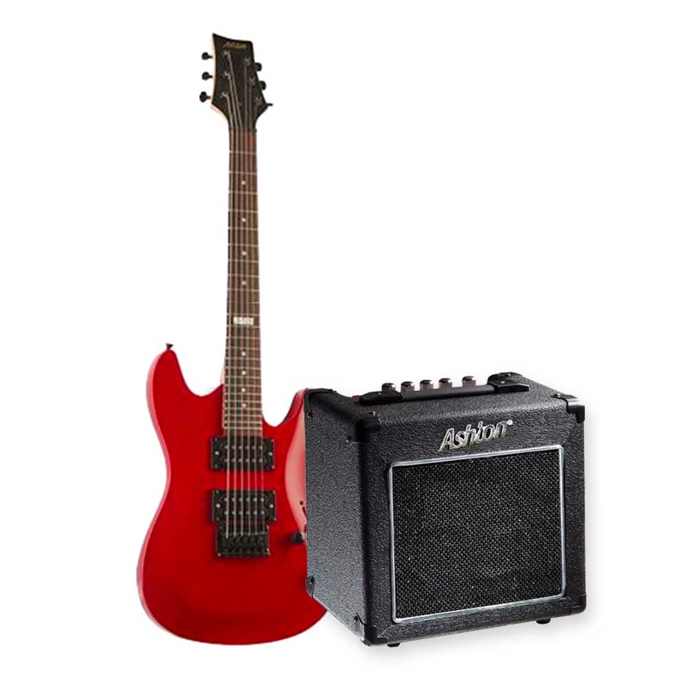 Ashton Joey Backstage Mini Guitar with GA10 Amp Beginner Pack - Red